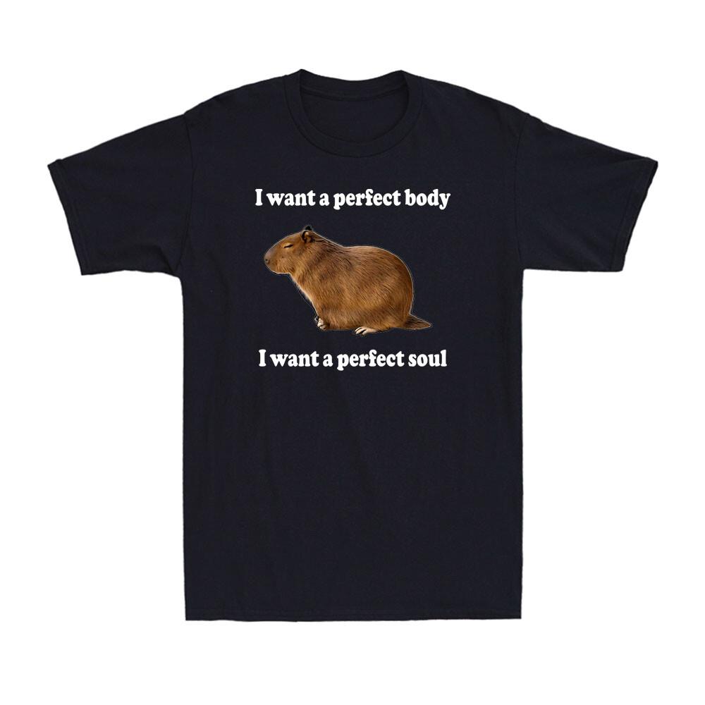 Capybara I Want A Perfect Body I Want A Perfect Soul Funny Meme Men s T-Shirt XXXXL