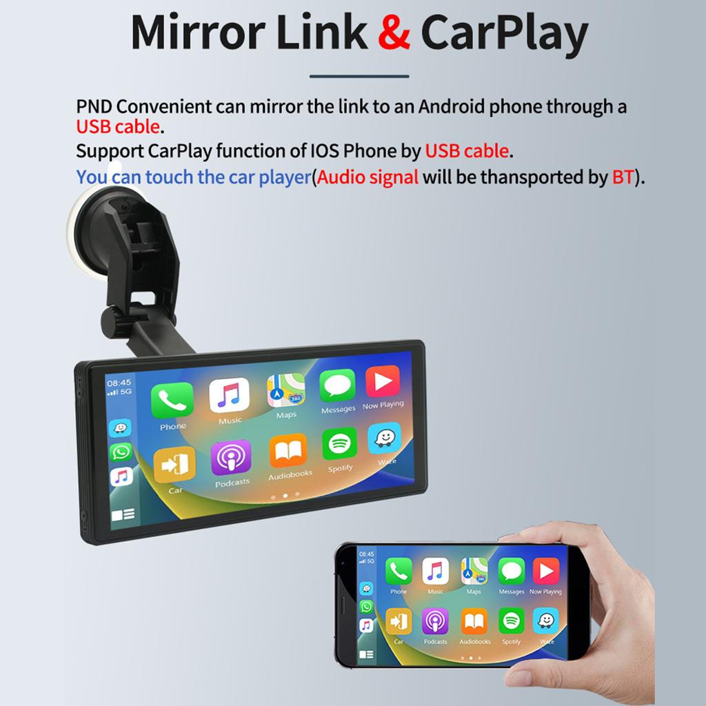 10.26 Inch Touchscreen Car Multimedia Player Wireless Portable Car Stereo with Apple CarPlay/Android Auto With AUX Bluetooth