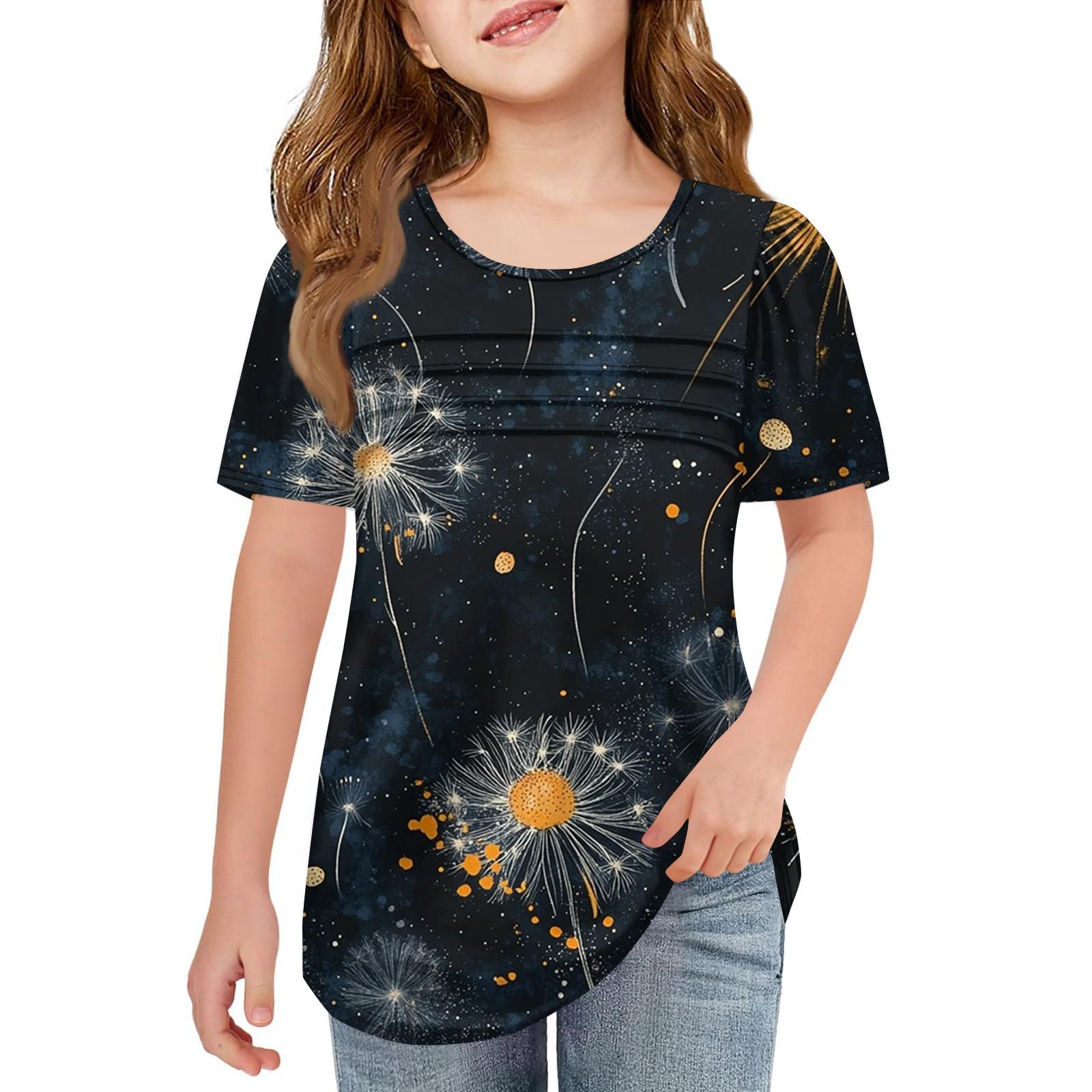 Children Fold T-shirts Short-sleeved Summer Leisure Coat Round Collar Printing T-shirt 160 чёрный