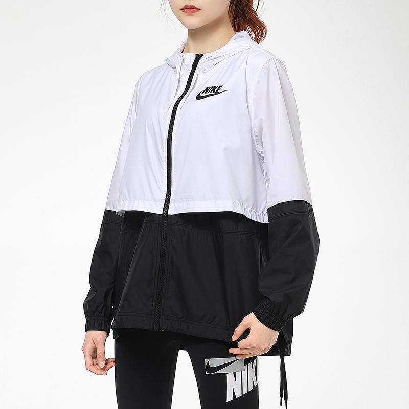 Nike Sportovní bunda Colorblock Tkaná s kapucí Dámské svrchní oblečení Černá Bílá AJ2983-102