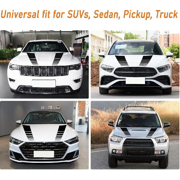 Ramuel Compatible With 2PCS Car Hood Cover Vinyl Stripe Stickers Racing Stripes Auto Bonnet Hoods Bumper Decoration Decals Graphics Accessories For