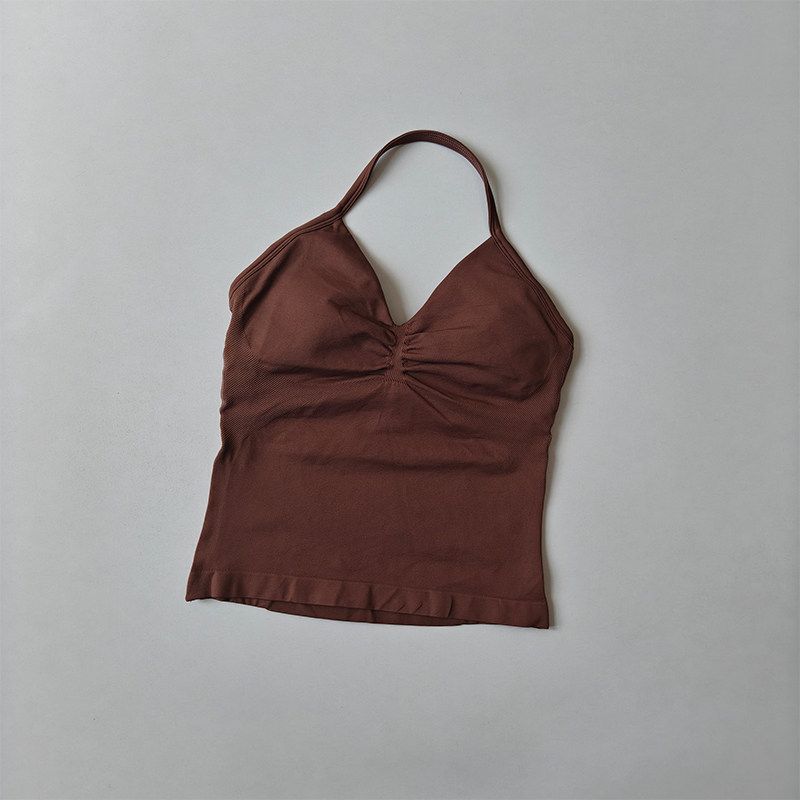 European and American Style Sexy Halter Neck Backless Push-Up Sports Bra Women's Yoga Top Fitness Pilates Tight-Fitting Long Tank Top