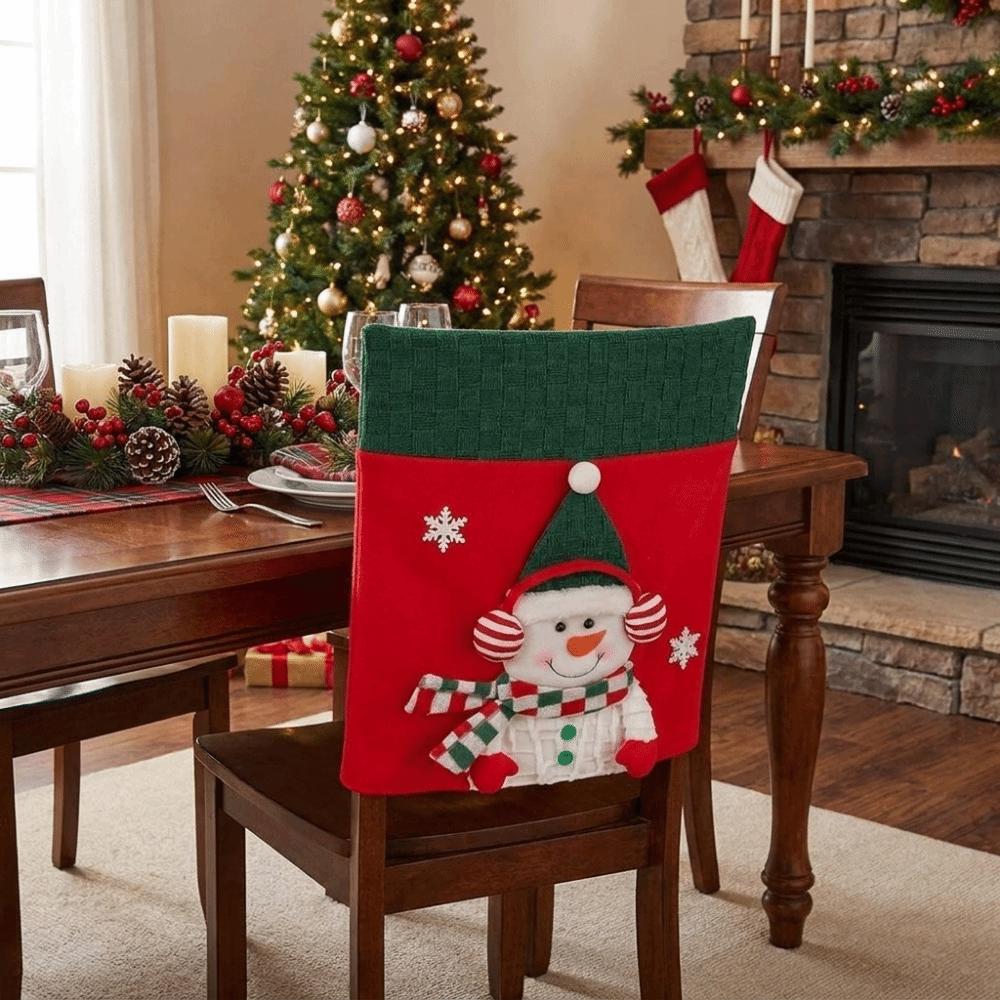 Snowman Christmas Chair Cover Elk Santa Claus Chair Back Cover  Office Banquet