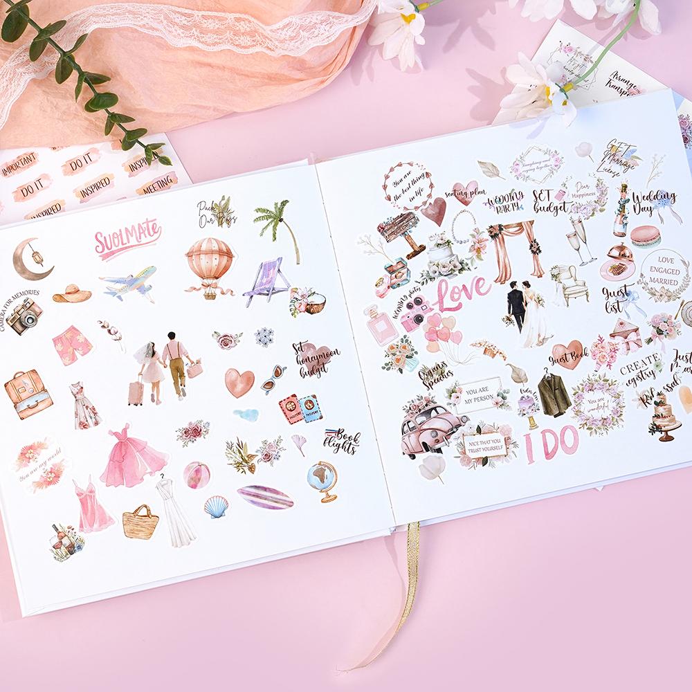 6 sheets Wedding Plan Stickers Pink Valentine's Day Creative DIY Decoration Planning Materials Handmade Account Stickers