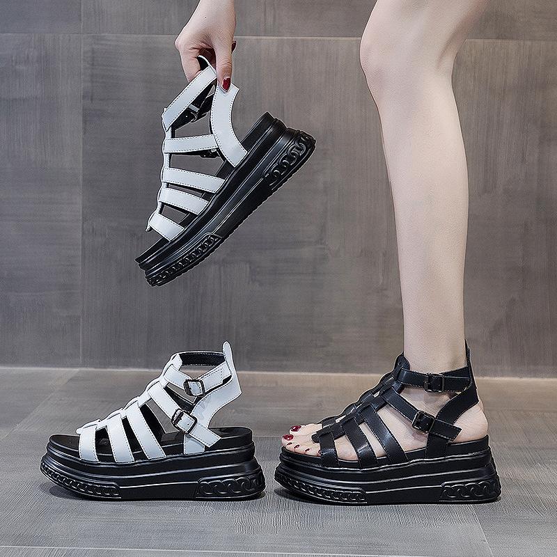 Roman High-top Sandals Women's Buckle Wedge Heel Thick Sole Fish Mouth Thick Heel Sandals Outer Wear Casual X Shoes Fashion Summer New