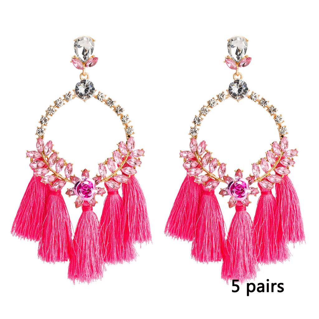 Women's Earring Exaggerated Flowers with Diamonds Tassel Acrylic Earrings Bohemian Temperament Female Earrings