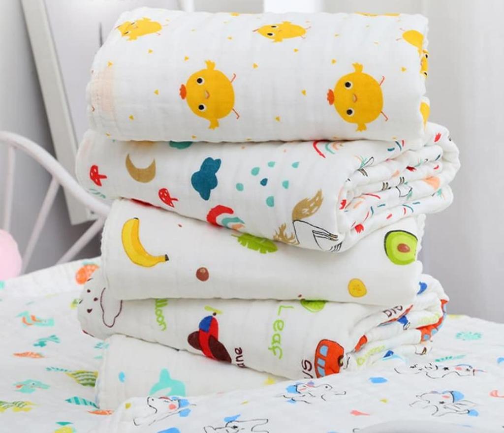 Hug Hug Honey Baby Bath Newborn Set of 3 Towels, Swaddle, 6-Layer Gauze, 100% Cotton, (Set A)