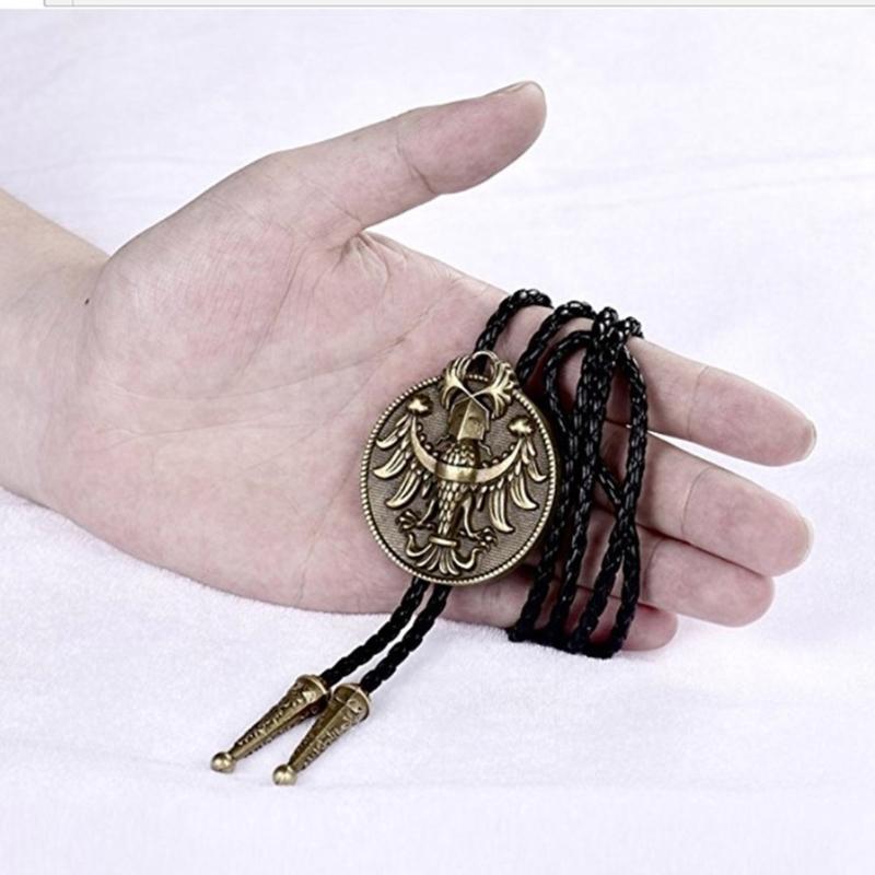 Metal Russian Empire Eagle Pendant Cowboy Bolo Tie Western Artificial Leather Rope Necktie Jewelry Shirt Chain Necklace