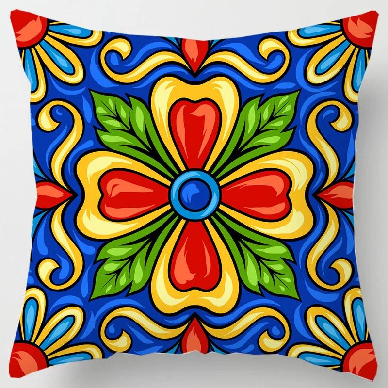 Colorful national floral antique porcelain print Pillowcase Comfortable sofa car Seat cushion cover Bohemian Hippie home decor