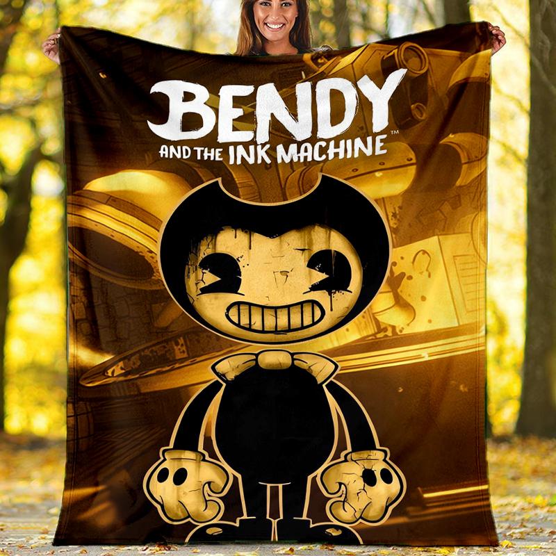 Bendy and the Ink Machine Theme Printed Blanket - Perfect for Couch, Bed, Travel & Outdoor Use | Machine Washable, Cozy & Durable.