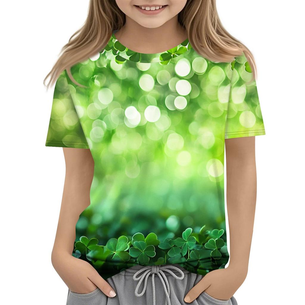 Children's Fashion Casual Short-sleeved St. Patrick Print Crew-neck T-shirt Top
