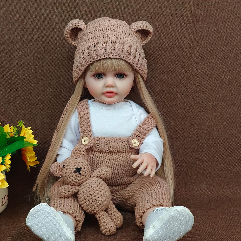 Rebirth Doll Simulation Baby Can Enter The Water Simulation Baby Accompanying Toy Full Glue Body 55 Cm Blooming Long Hair Girl