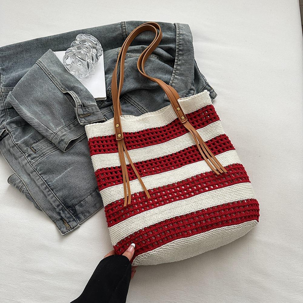 

Large Capacity Hollow Weave Tote Bag Fashion Summer Beach Straw Handbag Girls красный