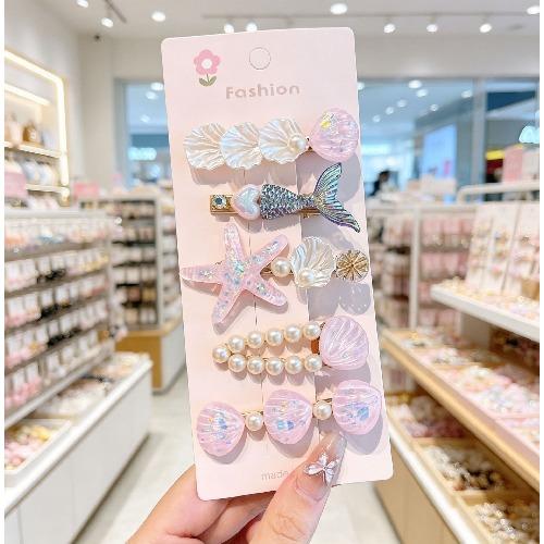 Summer Ocean Series Set Cute Children's Hairpin Pearl Hair Accessories Shell Starfish Hairpin Duckbill Clip