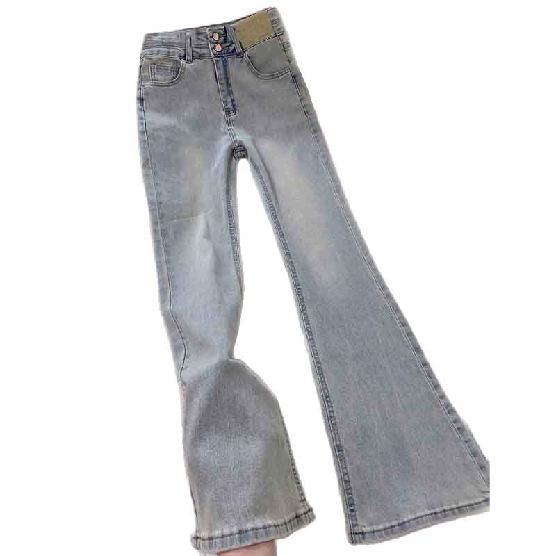 Light American Retro High-Waisted Flare Jeans for Women - Slimming Elastic Skinny Fit, Floor-Length, Spring/Autumn 2026