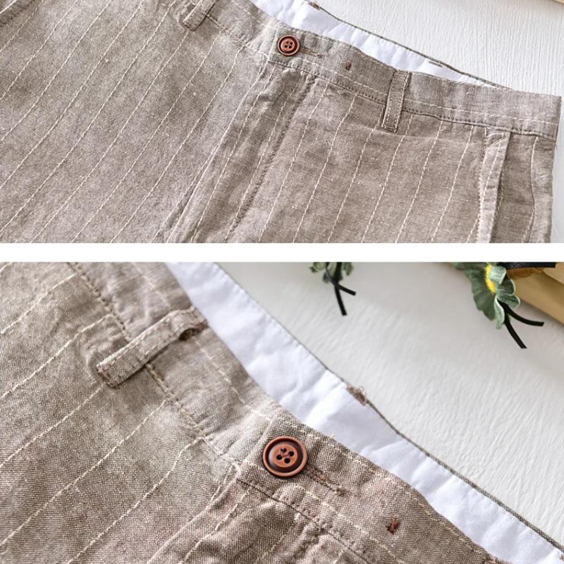 Summer Fashion Striped Men's Shorts Breathable Beach Baggy Short Pants Harajuku Style Daily Casual 55linen45cotton Shorts Youth
