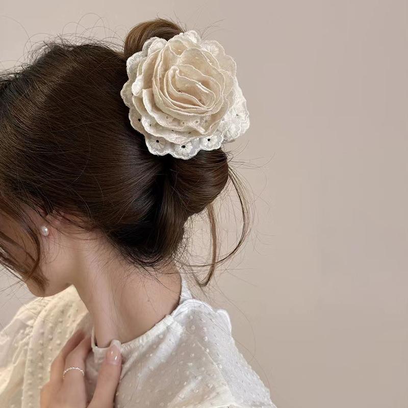 Flower Clip Rose Half-Tied Hairpin Women Headdress Big Flower Large Shark Claws