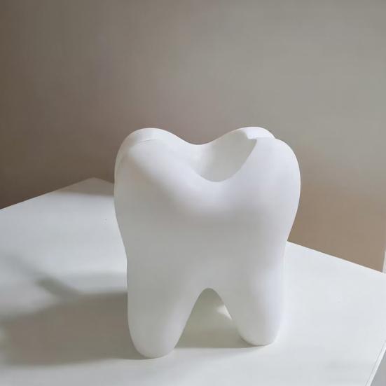 Organizér na uložení Držák na zubní kartáček, 3D tištěný organizér ve tvaru zubu, Široký stojánek na ústa Velkokapacitní držák na tužky do koupelny na stůl