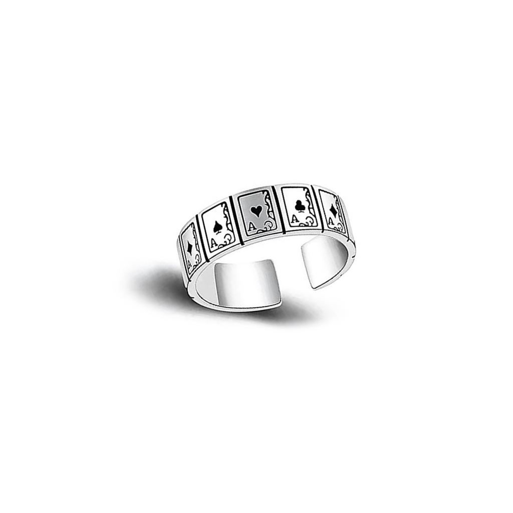 Poker Card Themed Adjustable Square Opening Ring Vintage Hip Hop Unisex Fashion Jewelry for Various Occasions