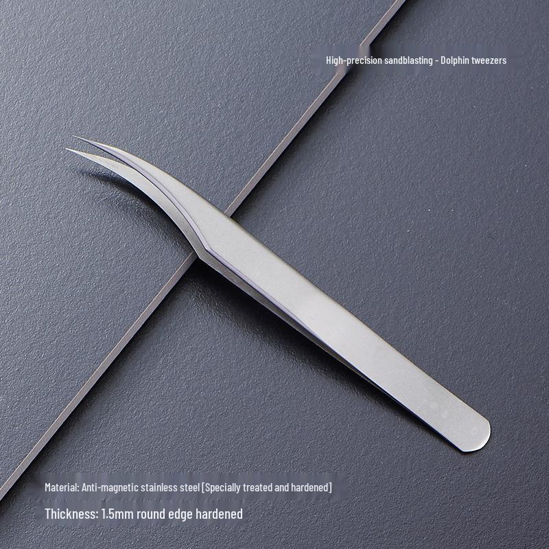 Black Anti-Static Stainless Steel Curved Tip Tweezers Set for Nail Art, Journaling, and Repairs