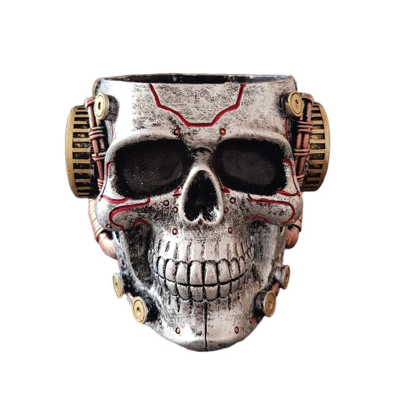 Cyberpunk Skull Resin Pen & Brush Holder Ornament