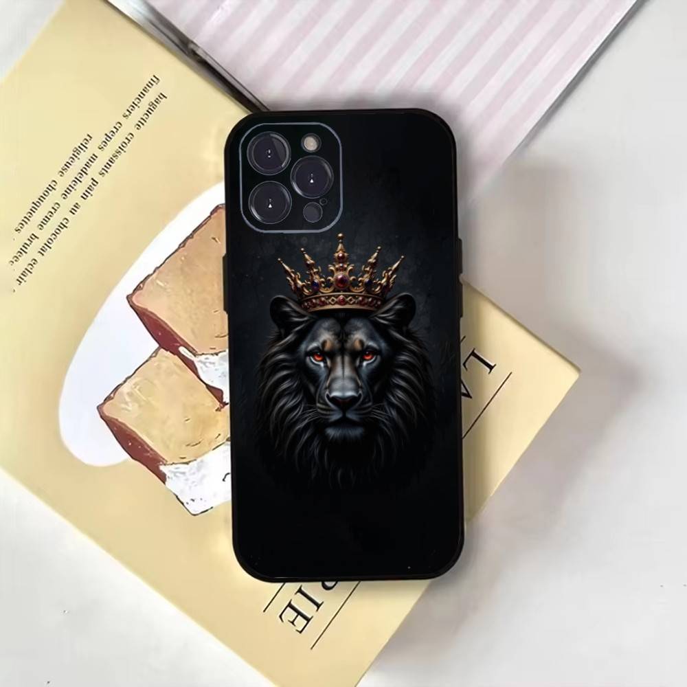 Cool King Lion Fashion Pattern Design Phone Case For iPhone17,16,15,14,13,12,11 Plus,Pro Max,Soft Black Cover