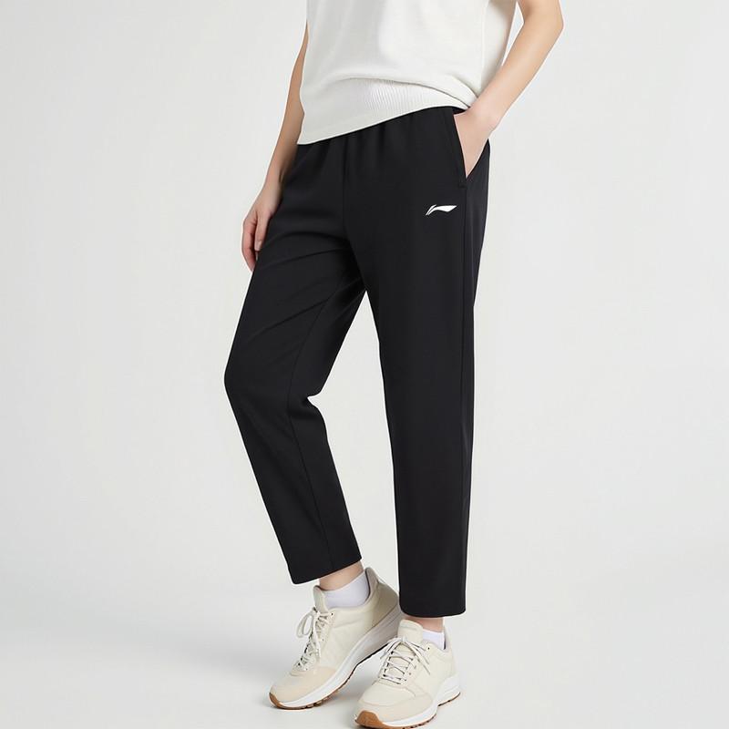 Li-Ning Simple Mid-Waist Breathable Versatile Drawstring Knitted Sports Pants Women pants Black AYKV834-1