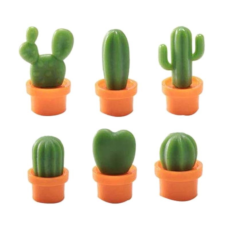 6Pack Cactus Themed Clip 3D Resins Succulents Plant Magnets Functional Refrigerator Accessories Home Office Use