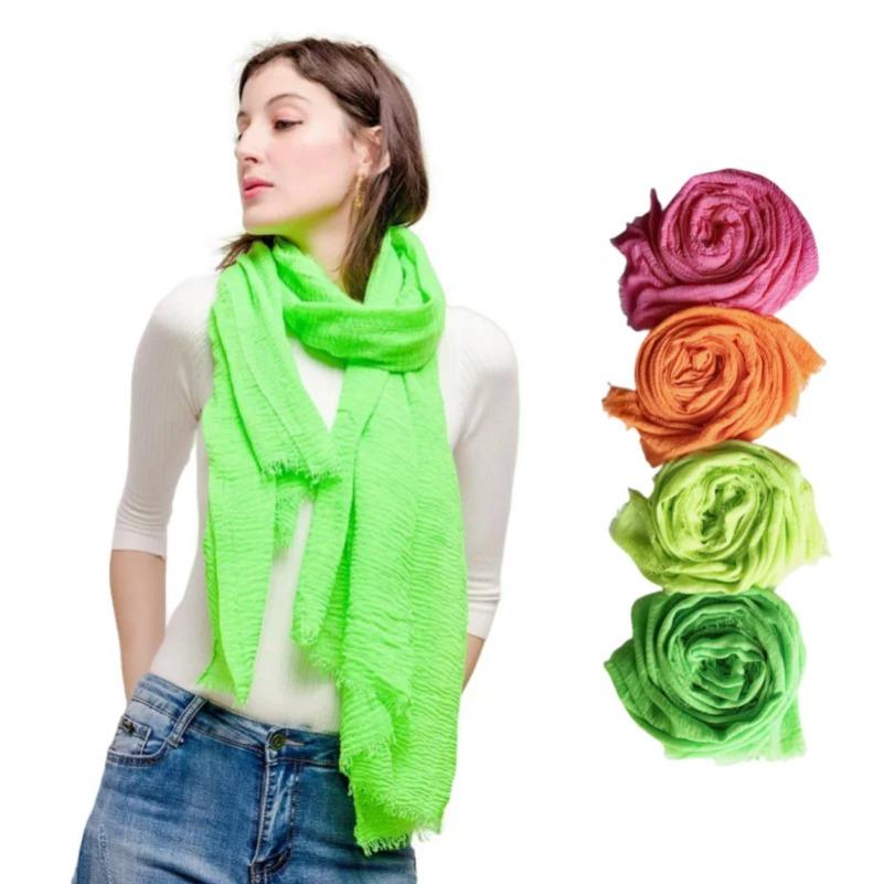 NEW Summer Neon Scarf Plain Bubble Turban Wrinkle Women Scarves Veil Ripple Scarves Iridescent Shawl