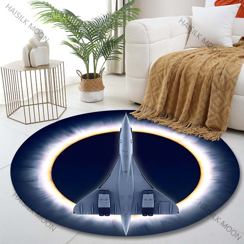 

Multiple sizes Aircraft flying through halo Print Round Carpet Living Room Bedroom Table Chair Sofa Decorative Carpet Diameter -60cm