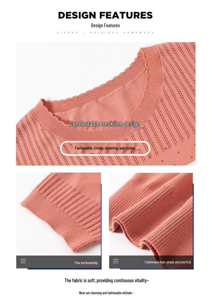 Women's Ice Silk Short Sleeve Knit T-shirt - Summer 2026, Stylish, Loose Slimming Fit, Lightweight & Fashionable for Moms