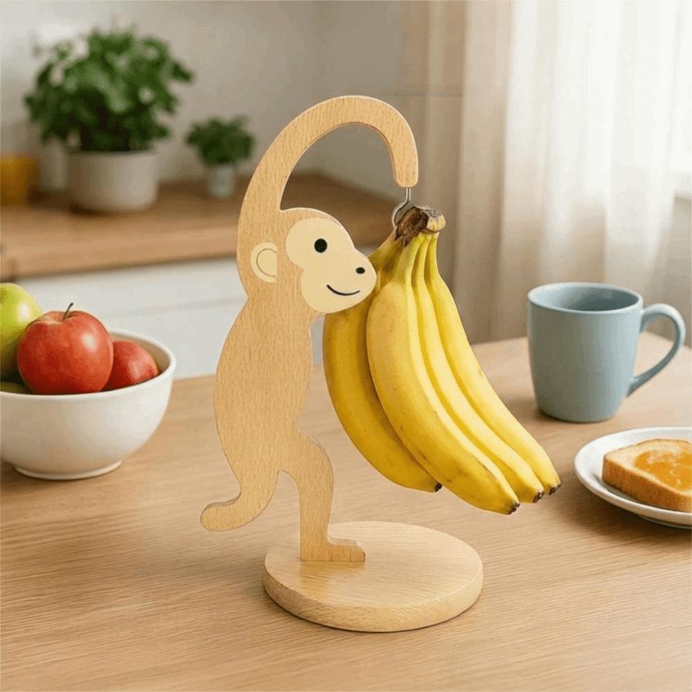 Holzmaterial Holz Bananenhalter Edelstahlhaken Kreatives Design Bananenaufbewahrungsständer Vertikales Design Glattes Aufhängen