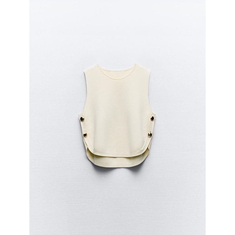 Za2024 Autumn New Women's Clothing Casual Easiest for Match Round Neck Side Button Knitting Vest 9598133 712