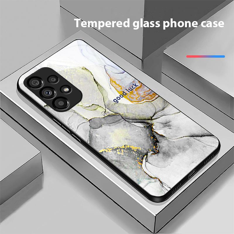 Musterfarbe Marmor für Samsung Galaxy S 8 9 10 20 Plus 21 FE 22 23 24 Ultra S7 Edge Schwarz Gehärtetes Glas Handyhülle Hartschale