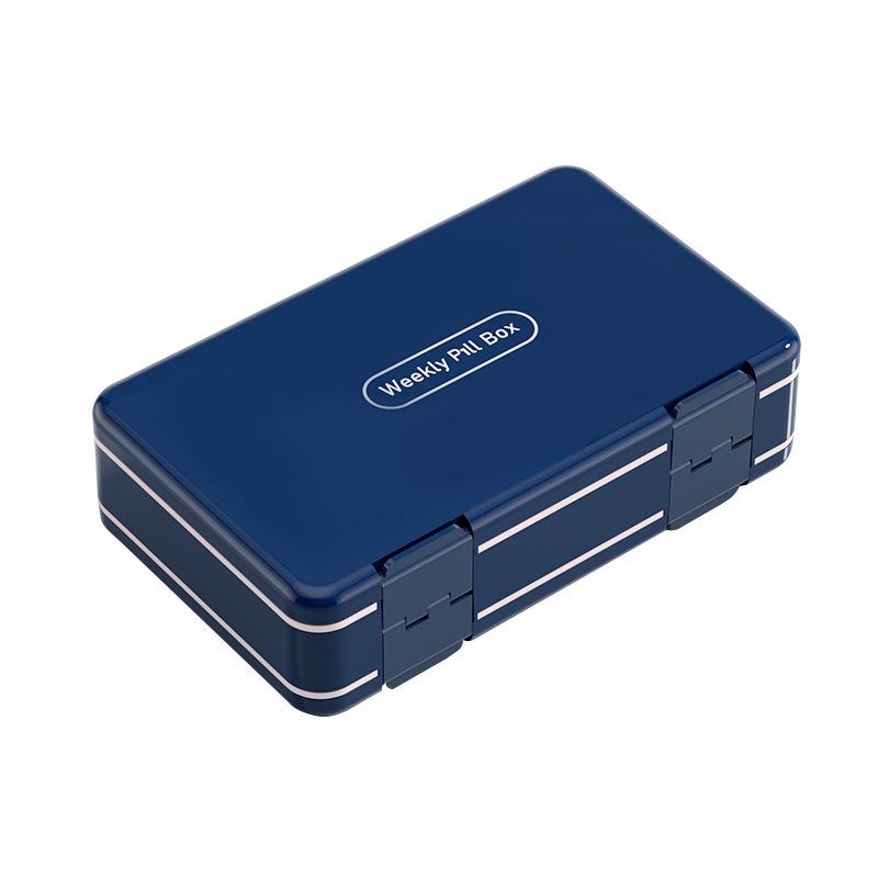 Double-Layer Portable Pill Box for Morning, Noon, Evening - Large Capacity, Lid, One-Week Organizer, Perfect for Travel and Business Trips.