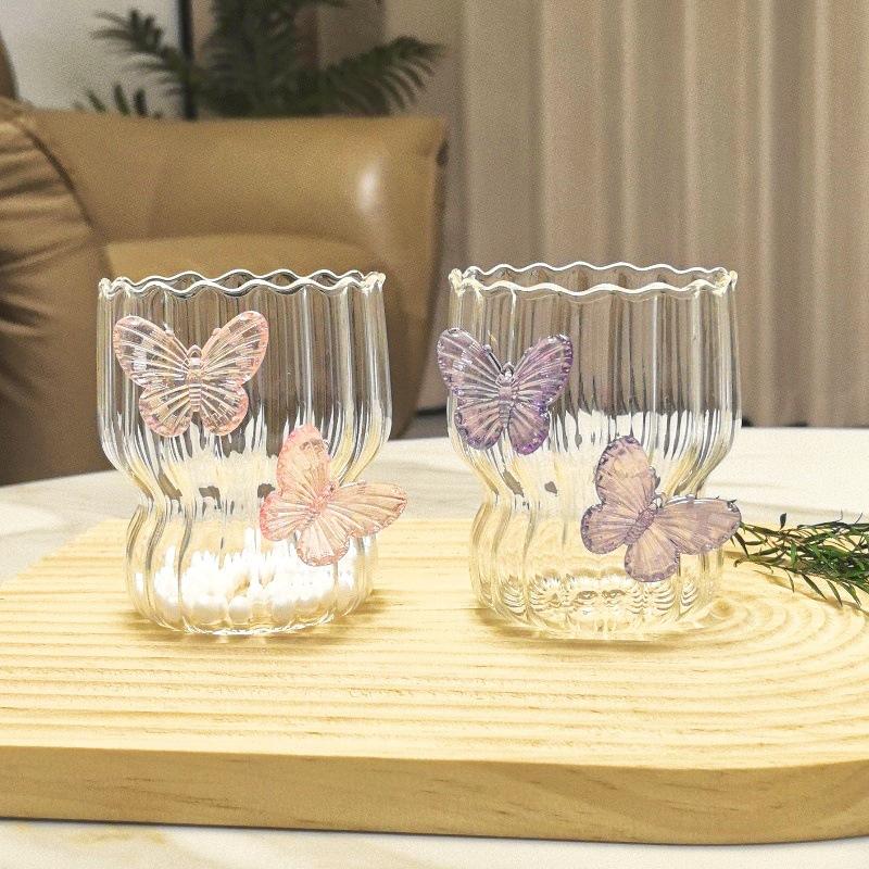 Butterfly Elegance Glass Tea Cup Coffee Mug with Floral Design Gift For Women Valentine’s Day & Mother’s Day