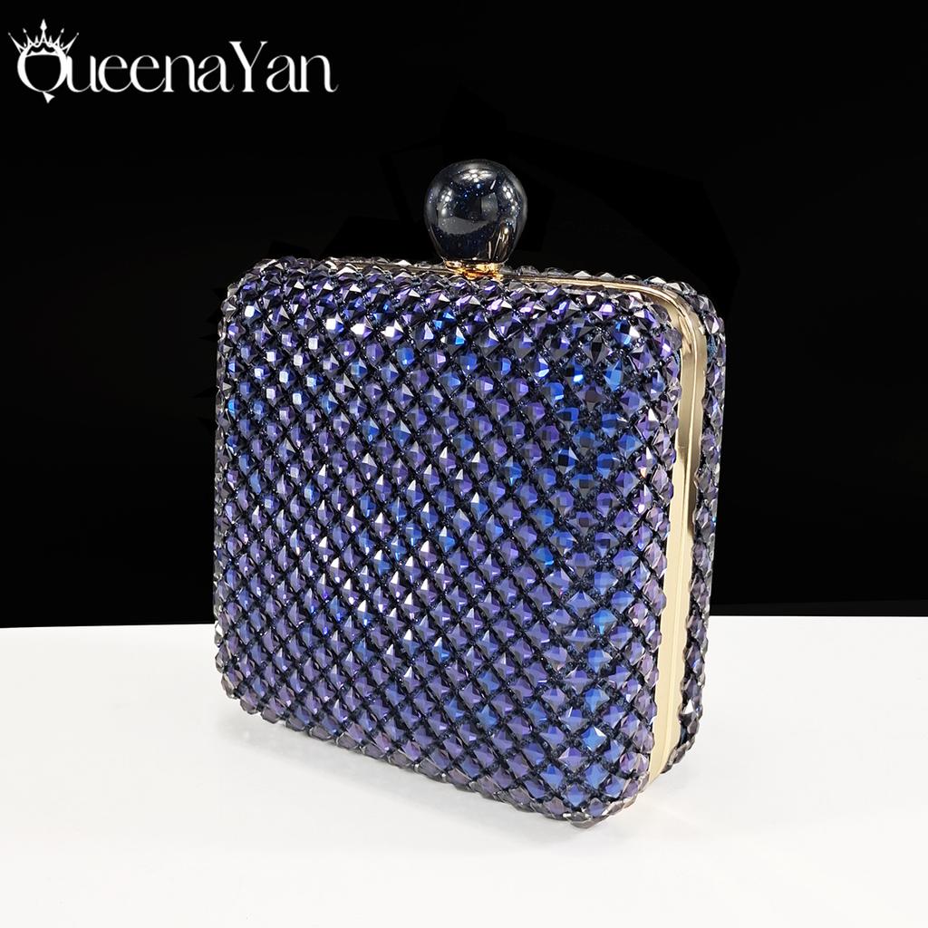 Queena Yan 2025 Italský design Kamínky Luxusní Námořnicky modré Boty a kabelka s špičatou špičkou Dámské vysoké podpatky na večírky Vysoká kvalita