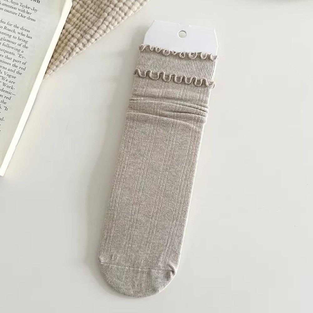 1 Pair Solid Color Ruffle Socks Vertical Stripes Korean Style Socks Comfy Frilly Socks  Daily Wear