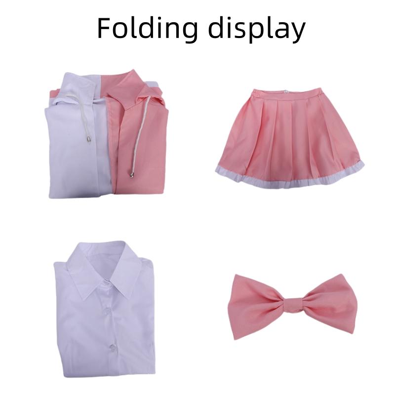 Anime Danganronpa Monomi Cosplay Růžová Dlouhá paruka Monokuma JKU Jednotná bunda s kapucí Dívčí sukně Set Košile Halloween karnevalové kostýmy