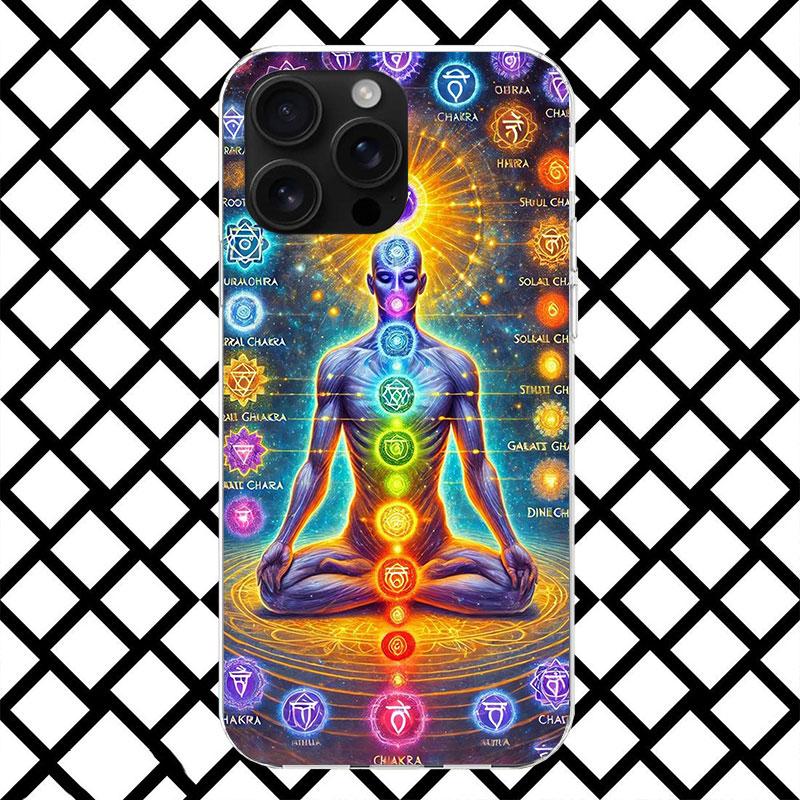 Yoga Chakra Spirituelle Energie Universum Handyhülle für iPhone 17 Air 16 16E 15 14 Plus 13 Mini 12 11 Pro Max 7 8 + SE 2020 Weich Co