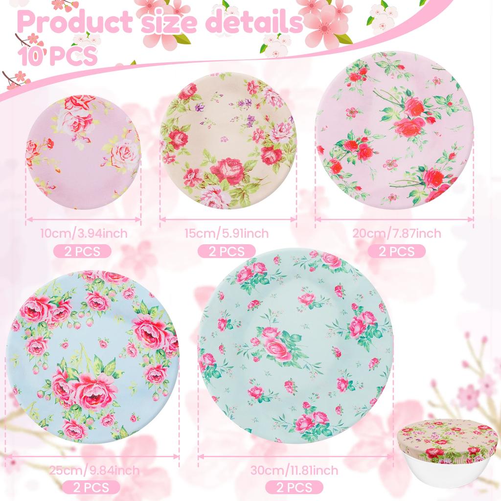 10Pcs Cloth Bowl Cover Stretch Lid Reusable Cotton Dust Cover Elastic Food Bowl Cover Portable Bowl Top Cover for Picnic Home