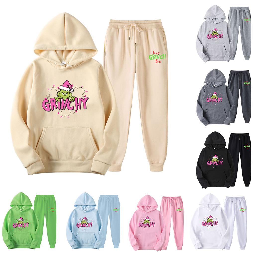 Women's Hooded Sports Tracksuit Unisex Two-Piece Running Outfits Long Sleeve Pullover Hoodies Sweatshirt+Sweatpants Set