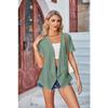 GMXIA Spring Summer Women's Solid Color Hole Short Sleeve Loose Casual Pocket Cardigan