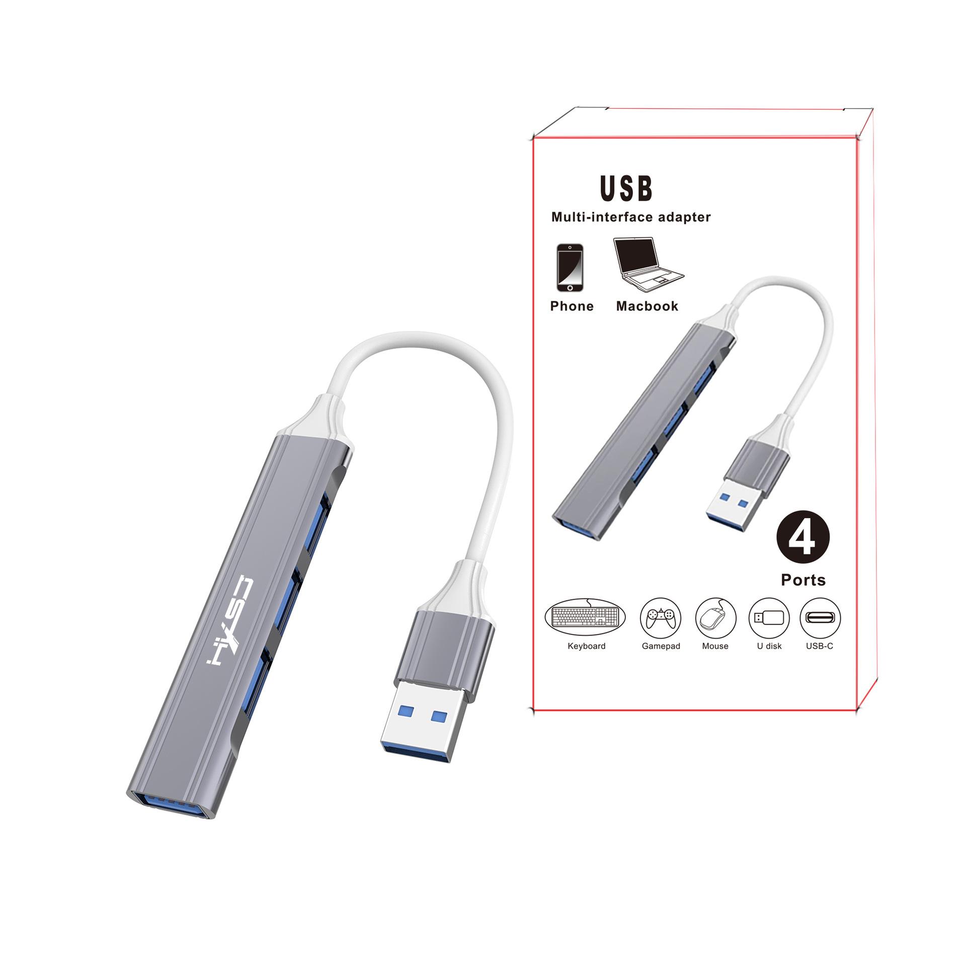 HXSJ TYPE-C To USB Splitter 3.0 One To Four Laptop Multi Interface High-speed Expansion With Hub