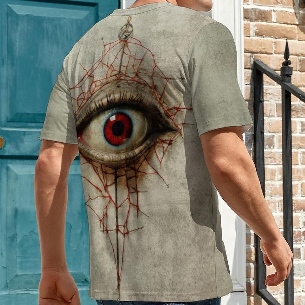 T-Shirt für Herren mit 3D-Grafik „Eye of Horror“, lässiges, leicht dehnbares, atmungsaktives T-Shirt für den Außenbereich
