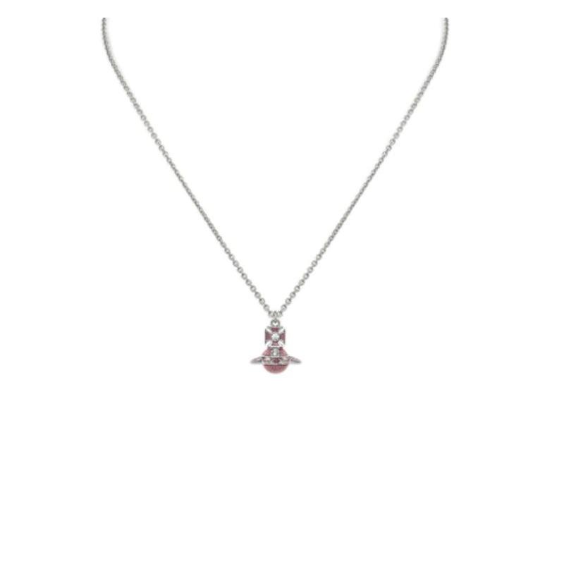 VIVIENNE WESTWOOD Capucine Saturn Lantern and Begonia Style Necklace, Same Style for Men and Women, Silver/rose Pink 630203HN-02P639