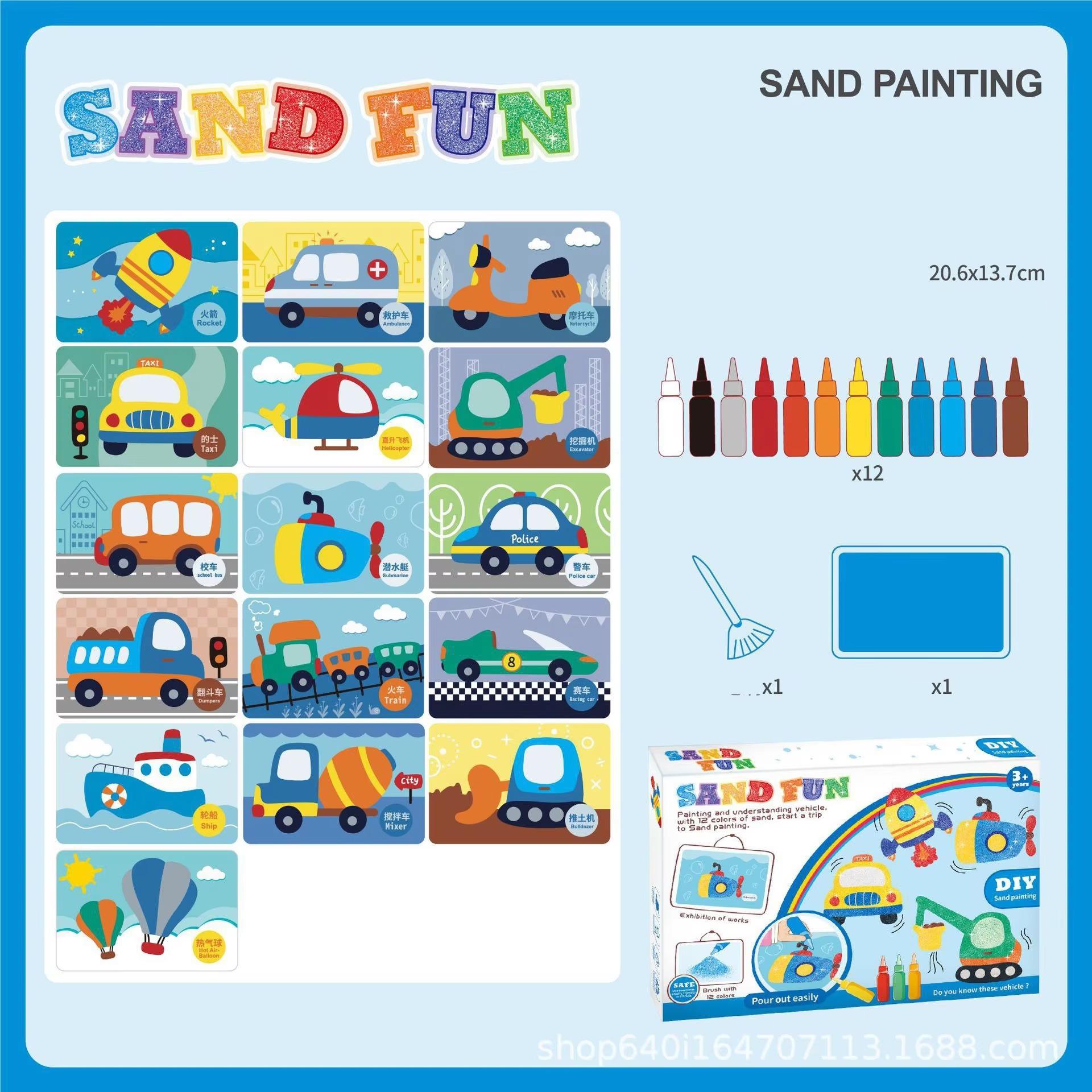 

Песочная живопись 1 шт., детская ручная раскраска-головоломка, набор для раскрашивания граффити, животные, дорожное движение, динозавры, игрушки для рисования песком