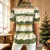 Damen Casual V-Ausschnitt Rüschen Kurzarm Knopfleiste Oberteil mit Weihnachtsdruck