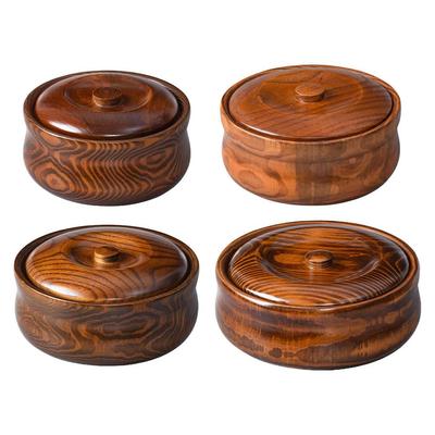 Wooden Bowl Serving Bowl Storage Reusable Solid Wood Wooden Salad Bowl with Lids