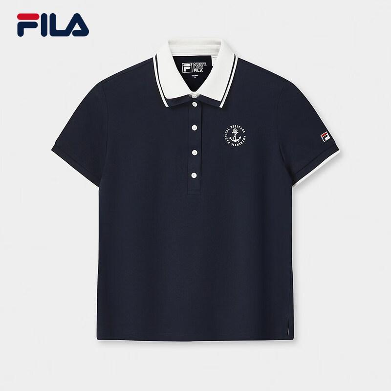 FILA Women s Knit Faux Two-Piece Short Sleeve Polo Shirt L